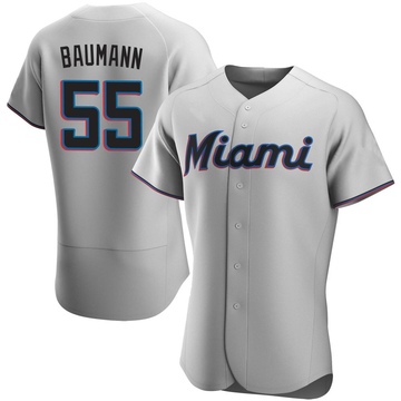 Men's Miami Marlins Mike Baumann Gray Road Jersey - Authentic