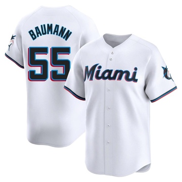 Men's Miami Marlins Mike Baumann White Home Jersey - Limited