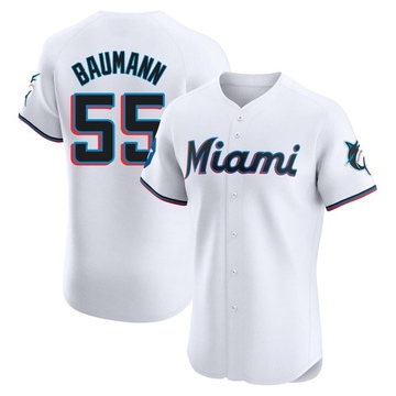 Men's Miami Marlins Mike Baumann White Home Patch Jersey - Elite