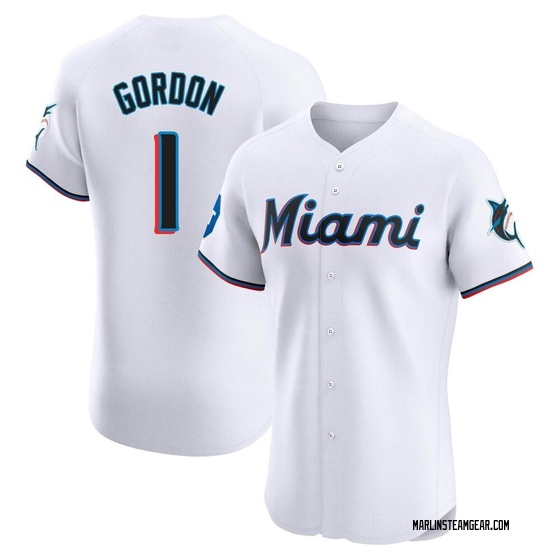 Men's Miami Marlins Nick Gordon White Home Patch Jersey - Elite