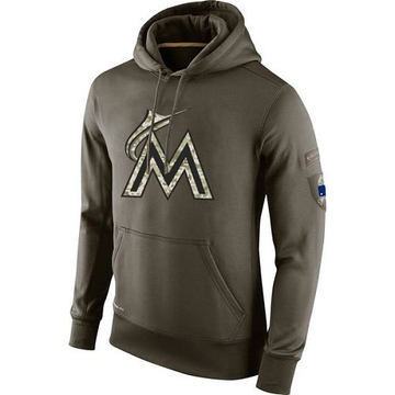 Men's Miami Marlins Olive Salute To Service KO Performance Hoodie -