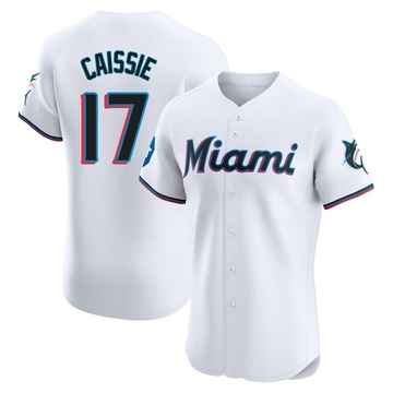 Men's Miami Marlins Owen Caissie White Home Patch Jersey - Elite