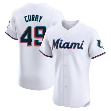 Men's Miami Marlins Xzavion Curry White Home Jersey - Elite