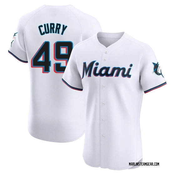 Men's Miami Marlins Xzavion Curry White Home Jersey - Elite