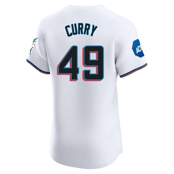 Men's Miami Marlins Xzavion Curry White Home Patch Jersey - Elite