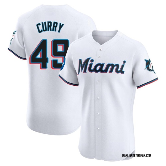 Men's Miami Marlins Xzavion Curry White Home Patch Jersey - Elite