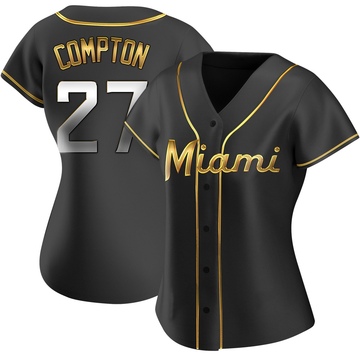 Women's Miami Marlins Brandon Compton Black Golden Alternate Jersey - Replica