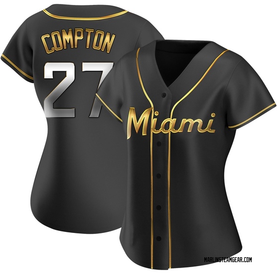 Women's Miami Marlins Brandon Compton Black Golden Alternate Jersey - Replica