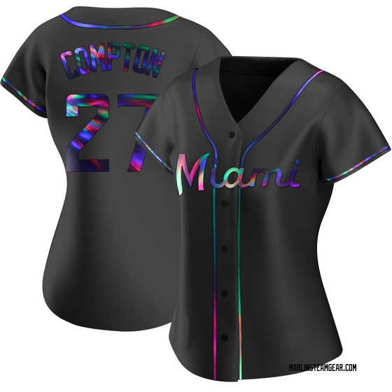 Women's Miami Marlins Brandon Compton Black Holographic Alternate Jersey - Replica