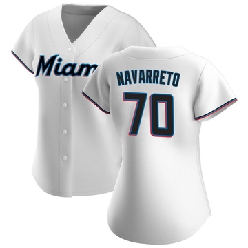 Women's Miami Marlins Brian Navarreto White Home Jersey - Authentic