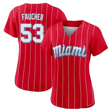 Women's Miami Marlins Calvin Faucher Red 2021 City Connect Jersey - Authentic