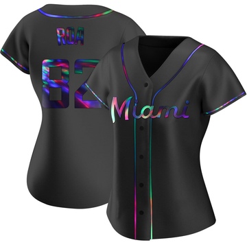 Women's Miami Marlins Christian Roa Black Holographic Alternate Jersey - Replica
