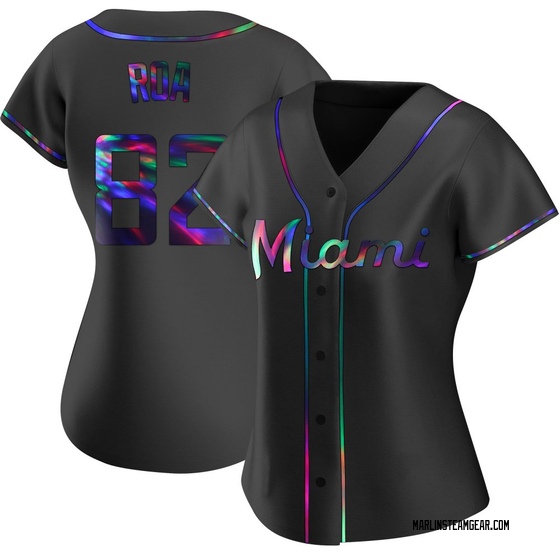 Women's Miami Marlins Christian Roa Black Holographic Alternate Jersey - Replica