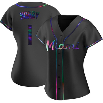 Women's Miami Marlins Connor Norby Black Holographic Alternate Jersey - Replica