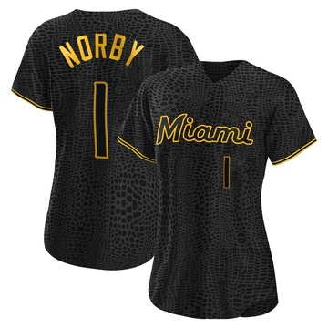 Women's Miami Marlins Connor Norby Black Snake Skin City Jersey - Authentic