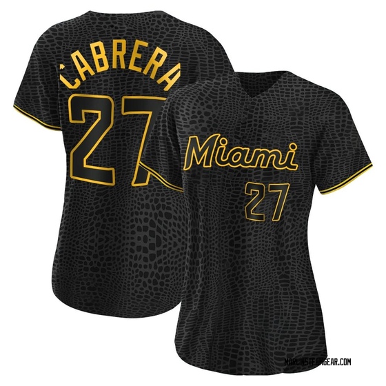 Women's Miami Marlins Edward Cabrera Black Snake Skin City Jersey - Authentic