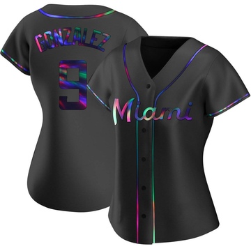 Women's Miami Marlins Erik Gonzalez Black Holographic Alternate Jersey - Replica