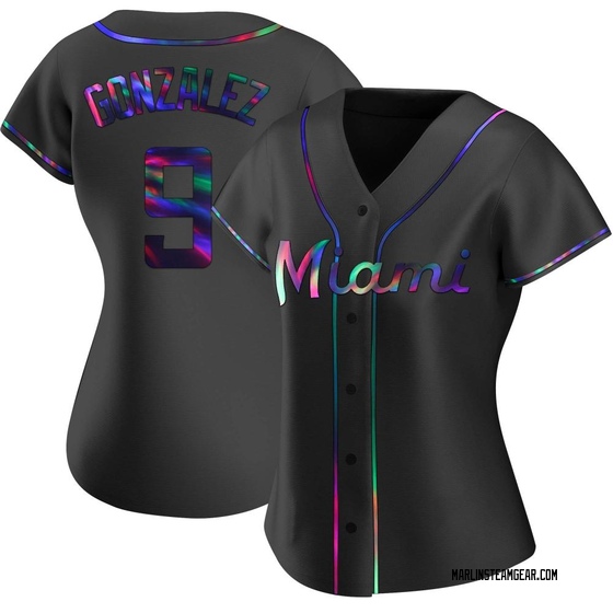 Women's Miami Marlins Erik Gonzalez Black Holographic Alternate Jersey - Replica