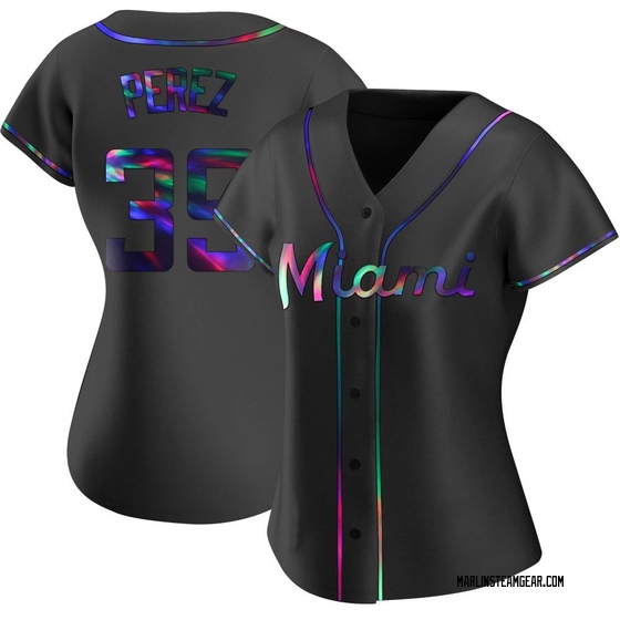 Women's Miami Marlins Eury Perez Black Holographic Alternate Jersey - Replica