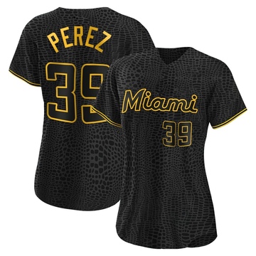 Women's Miami Marlins Eury Perez Black Snake Skin City Jersey - Authentic