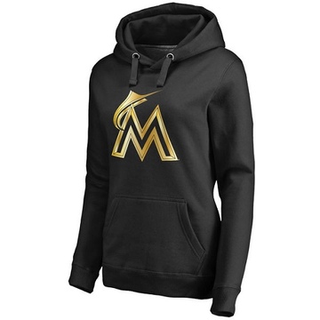 Women's Miami Marlins Gold Collection Pullover Hoodie - Black -