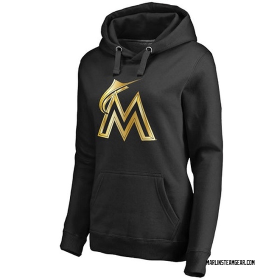 Women's Miami Marlins Gold Collection Pullover Hoodie - Black -