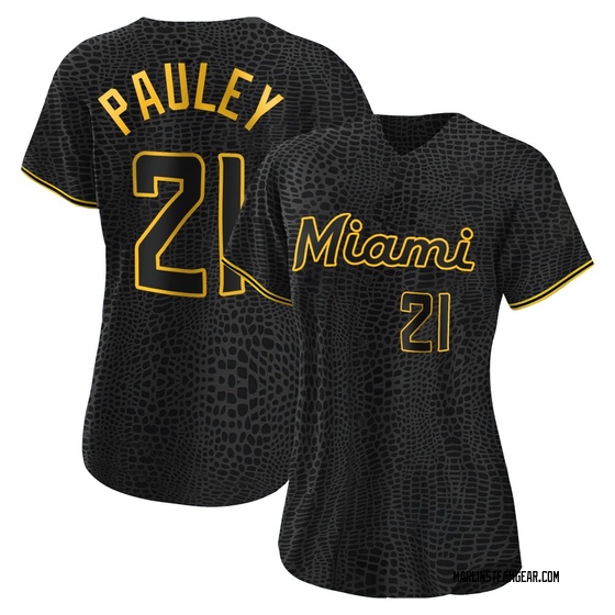 Women's Miami Marlins Graham Pauley Black Snake Skin City Jersey - Replica