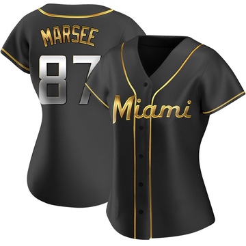 Women's Miami Marlins Jakob Marsee Black Golden Alternate Jersey - Replica