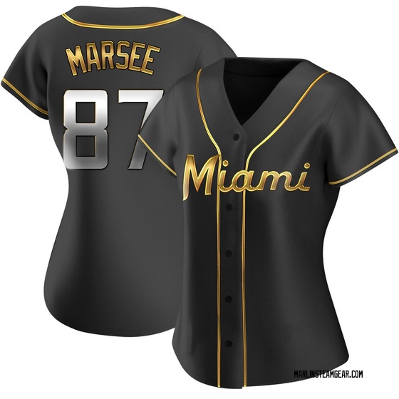 Women's Miami Marlins Jakob Marsee Black Golden Alternate Jersey - Replica