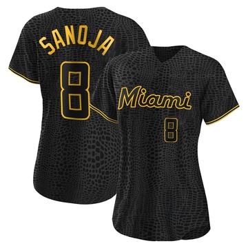 Women's Miami Marlins Javier Sanoja Black Snake Skin City Jersey - Authentic