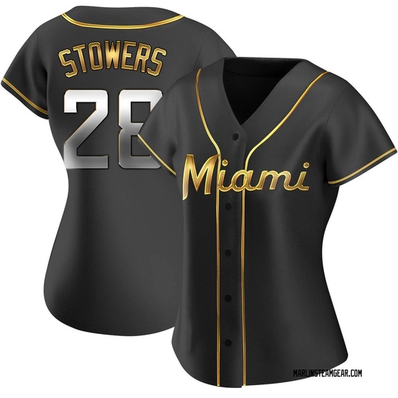 Women's Miami Marlins Kyle Stowers Black Golden Alternate Jersey - Replica