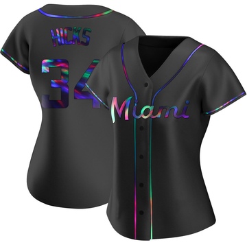Women's Miami Marlins Liam Hicks Black Holographic Alternate Jersey - Replica