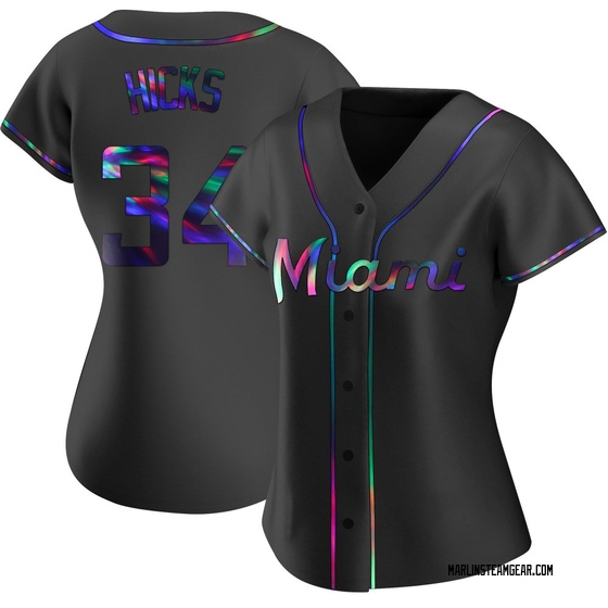 Women's Miami Marlins Liam Hicks Black Holographic Alternate Jersey - Replica