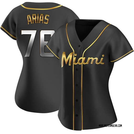 Women's Miami Marlins Luarbert Arias Black Golden Alternate Jersey - Replica