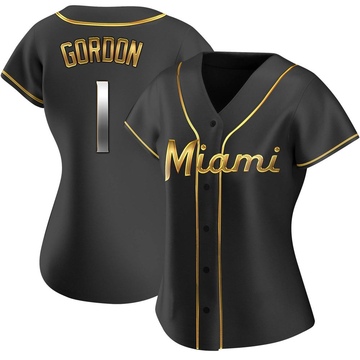 Women's Miami Marlins Nick Gordon Black Golden Alternate Jersey - Replica