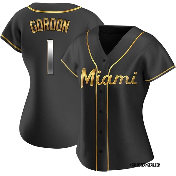 Women's Miami Marlins Nick Gordon Black Golden Alternate Jersey - Replica