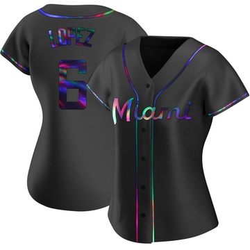 Women's Miami Marlins Otto Lopez Black Holographic Alternate Jersey - Replica