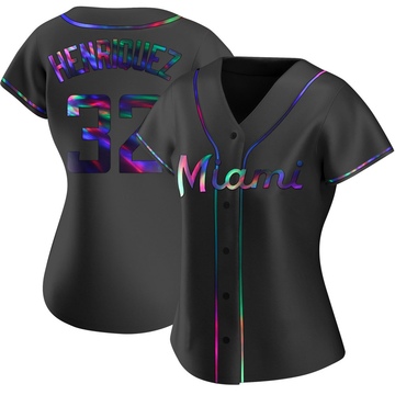Women's Miami Marlins Ronny Henriquez Black Holographic Alternate Jersey - Replica