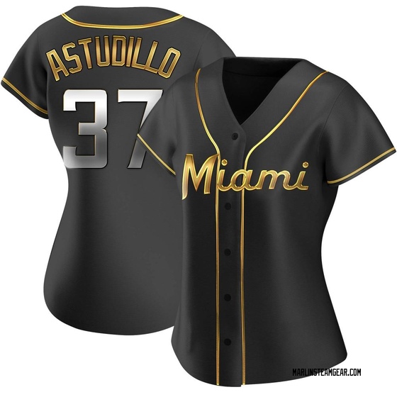 Women's Miami Marlins Willians Astudillo Black Golden Alternate Jersey - Replica