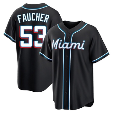 Youth Miami Marlins Calvin Faucher Black Fashion Out Jersey - Replica