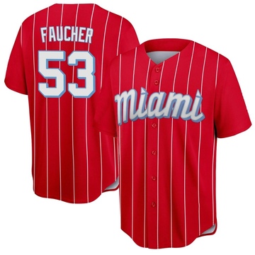 Youth Miami Marlins Calvin Faucher Red 2021 City Connect Jersey - Replica