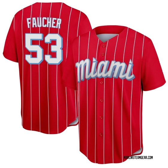Youth Miami Marlins Calvin Faucher Red 2021 City Connect Jersey - Replica