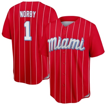 Youth Miami Marlins Connor Norby Red 2021 City Connect Jersey - Replica