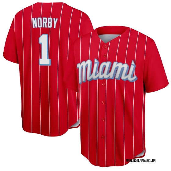 Youth Miami Marlins Connor Norby Red 2021 City Connect Jersey - Replica