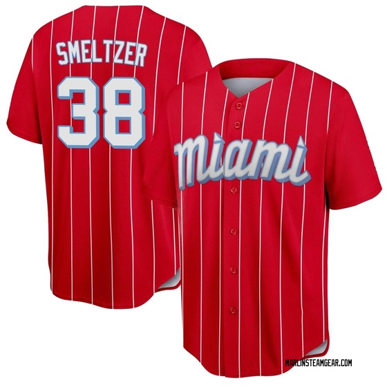 Youth Miami Marlins Devin Smeltzer Red 2021 City Connect Jersey - Replica