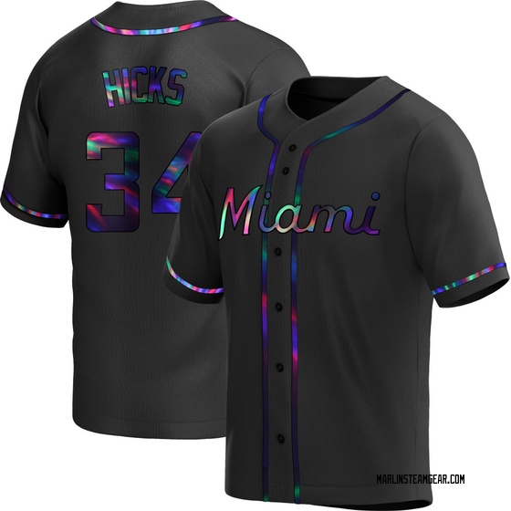 Youth Miami Marlins Liam Hicks Black Holographic Alternate Jersey - Replica