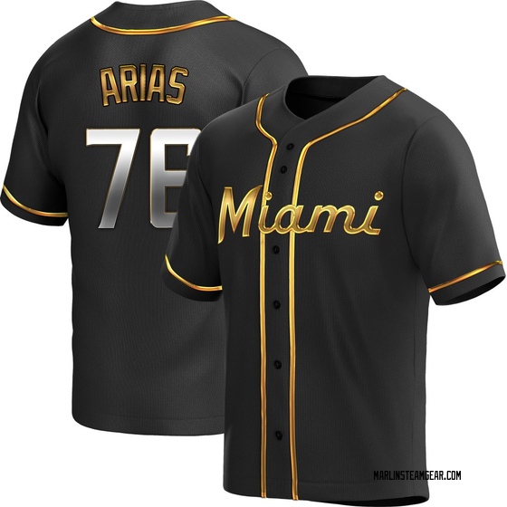 Youth Miami Marlins Luarbert Arias Black Golden Alternate Jersey - Replica