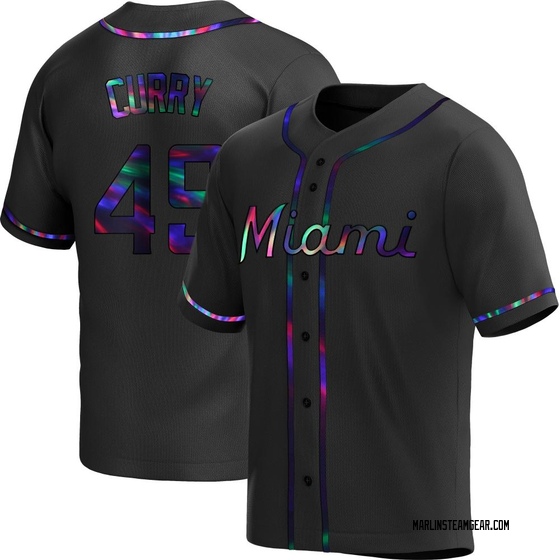 Youth Miami Marlins Xzavion Curry Black Holographic Alternate Jersey - Replica